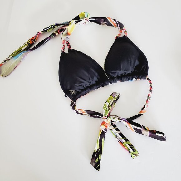 VOLCOM Reversible Tropical Floral Abstract Halter Bikini Top - Picture 3 of 4